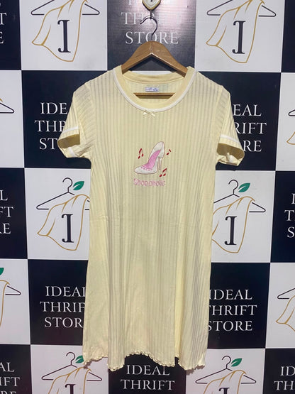R |M| BUST 17| A19| PASTEL YELLOW RIBBED "SHOPAHOLIC" LOUNGE DRESS