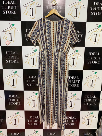SHEIN |M| BUST 18| A19| AZTEC GEOMETRIC PRINT V-NECK SHORT-SLEEVE JUMPSUIT