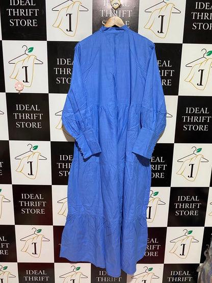 VIRTUOUSS |L| BUST 20| A19| CORNFLOWER BLUE PEARL-BUTTON CUFF TIERED MAXI DRESS