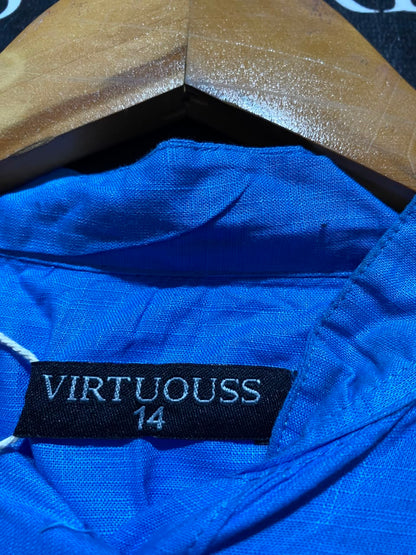 VIRTUOUSS |L| BUST 20| A19| CORNFLOWER BLUE PEARL-BUTTON CUFF TIERED MAXI DRESS