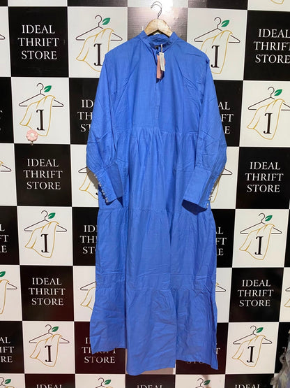 VIRTUOUSS |L| BUST 20| A19| CORNFLOWER BLUE PEARL-BUTTON CUFF TIERED MAXI DRESS