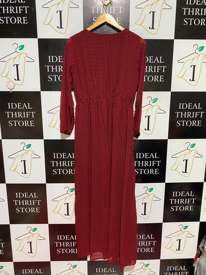 ETEN |L| BUST 18| A19| RED AND BLACK CHECKERED LONG-SLEEVE MIDI DRESS