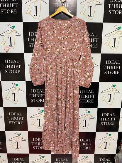 |L| BUST 19| A19| MAUVE PINK DAISY FLORAL LONG-SLEEVE MIDI DRESS
