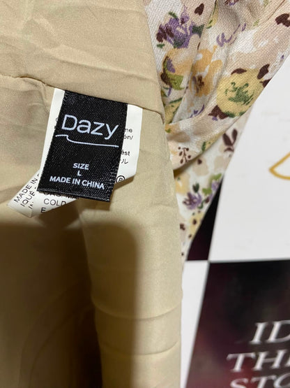 DAZY |L| BUST 19| A19| CREAM AND OLIVE MULTICOLOR DITSY FLORAL SHORT-SLEEVE MIDI DRESS