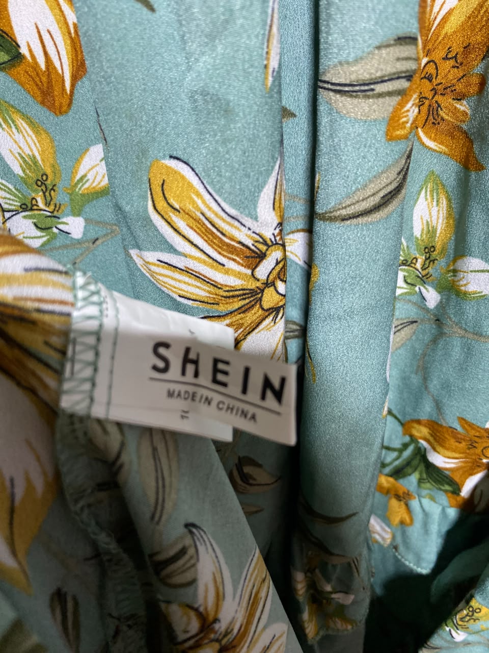 SHEIN |XXL| BUST 21| A19| SAGE GREEN FLORAL RUFFLE-TRIM LONG-SLEEVE MIDI DRESS