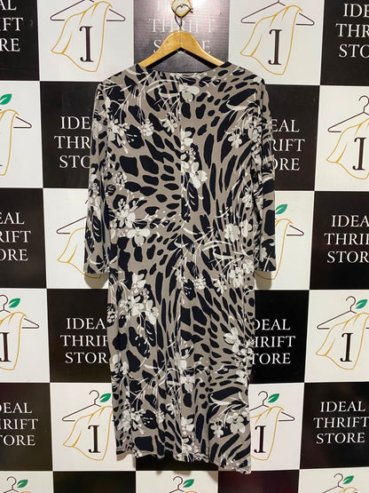 GINA BACCONI |L| BUST 20| A19| ANIMAL AND FLORAL PRINT KNOT-FRONT MIDI DRESS