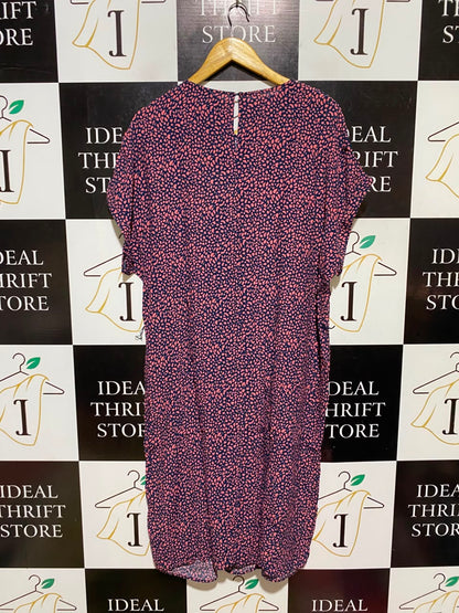 GRACE BYEDA |XL| BUST 23| A19| NAVY BLUE AND PINK ABSTRACT PEBBLE PRINT SHIFT DRESS