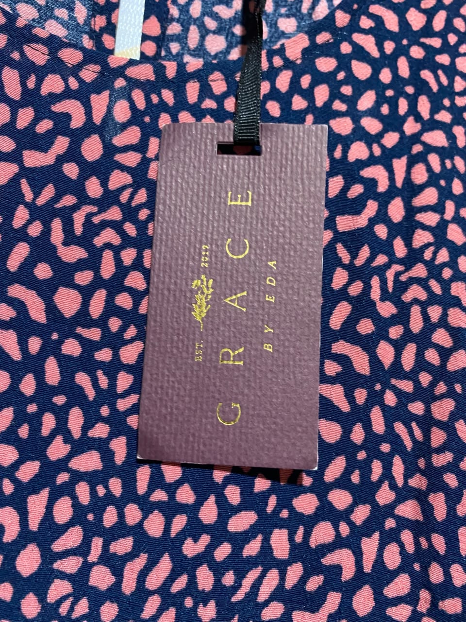 GRACE BYEDA |XL| BUST 23| A19| NAVY BLUE AND PINK ABSTRACT PEBBLE PRINT SHIFT DRESS
