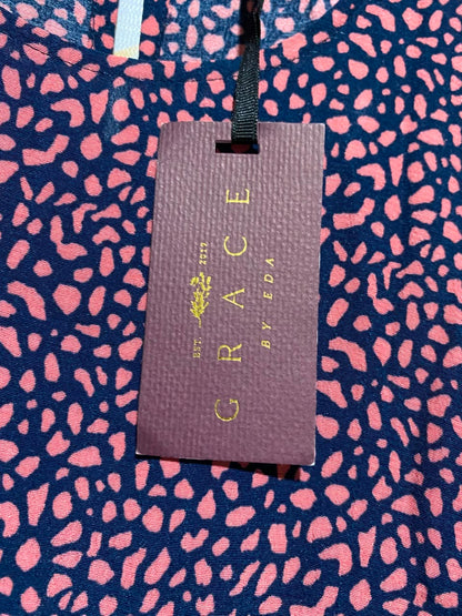 GRACE BYEDA |XL| BUST 23| A19| NAVY BLUE AND PINK ABSTRACT PEBBLE PRINT SHIFT DRESS