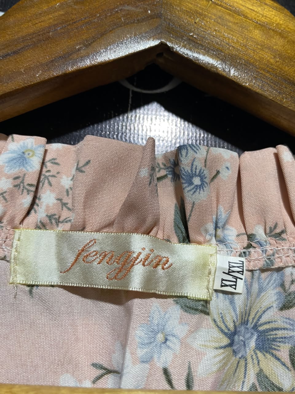 FENGJIN |XL| BUST 19| A19| BLUSH PINK FLORAL RUFFLE-NECK LONG-SLEEVE MIDI DRESS