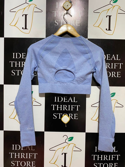 BOOHOO |XS| BUST 13| A18| PERIWINKLE BLUE SEAMLESS LONG-SLEEVE CROP TOP
