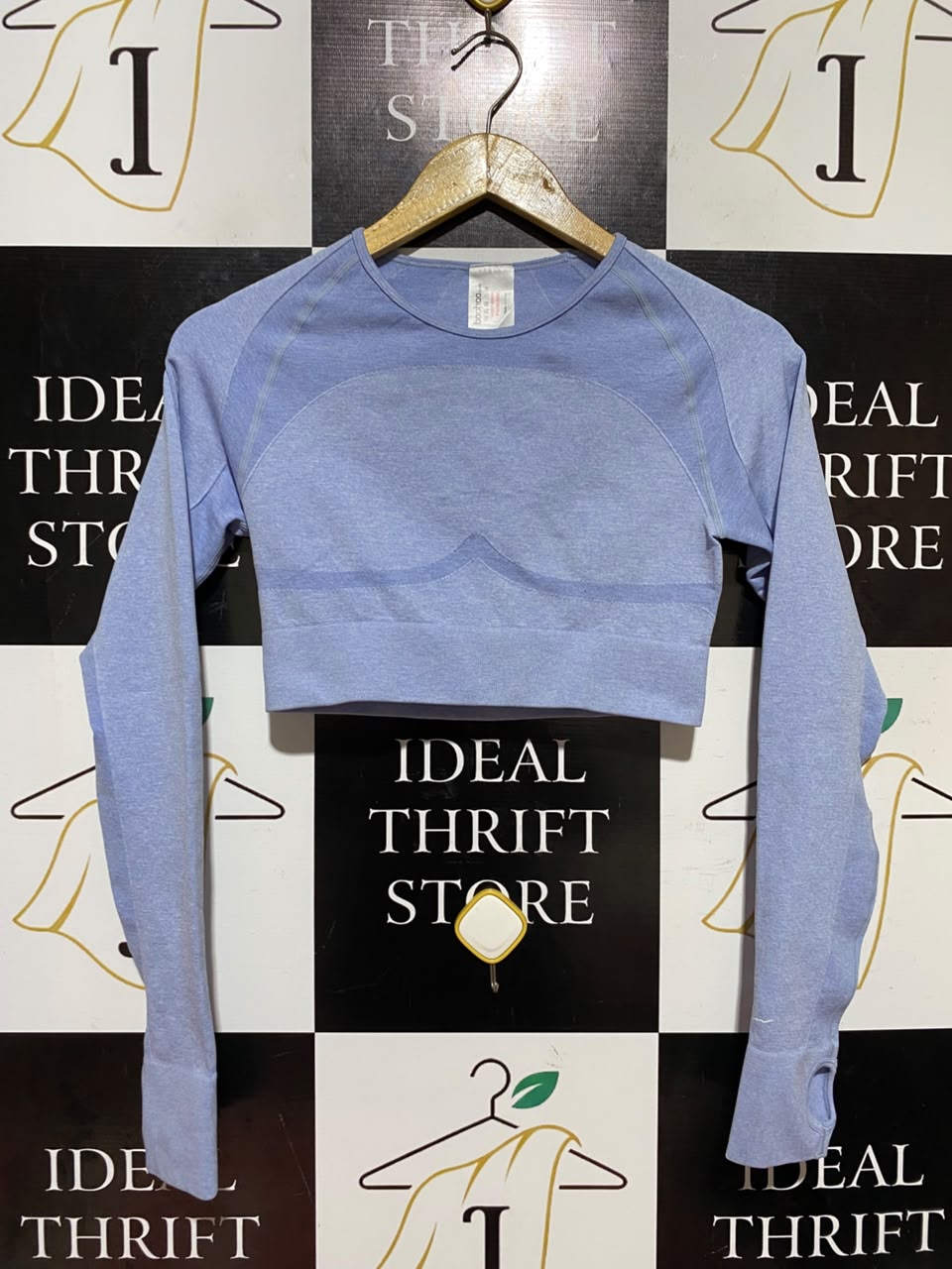 BOOHOO |XS| BUST 13| A18| PERIWINKLE BLUE SEAMLESS LONG-SLEEVE CROP TOP