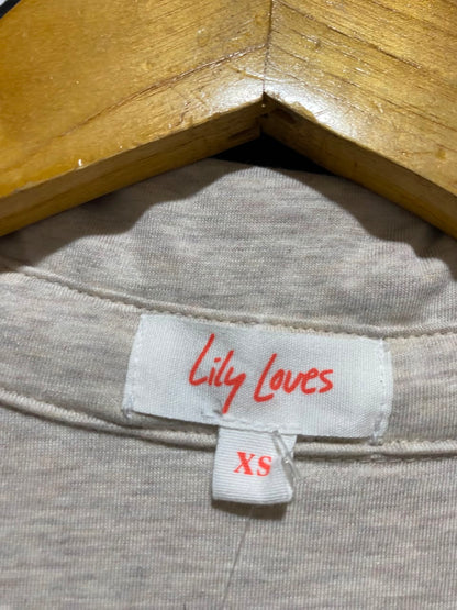 LILY LOVES |XS| BUST 15| A18| OATMEAL MARLED COTTON COLLARED V-NECK TOP