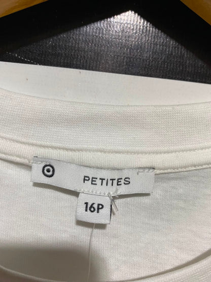 PETITES |XL| BUST 23| A18| WHITE SEQUIN BOW GRAPHIC COTTON T-SHIRT