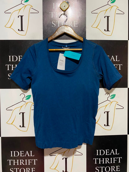 TARGET ACTIVE |L| BUST 17| A18| BLUE RIBBED SCOOP NECK ATHLETIC T-SHIRT