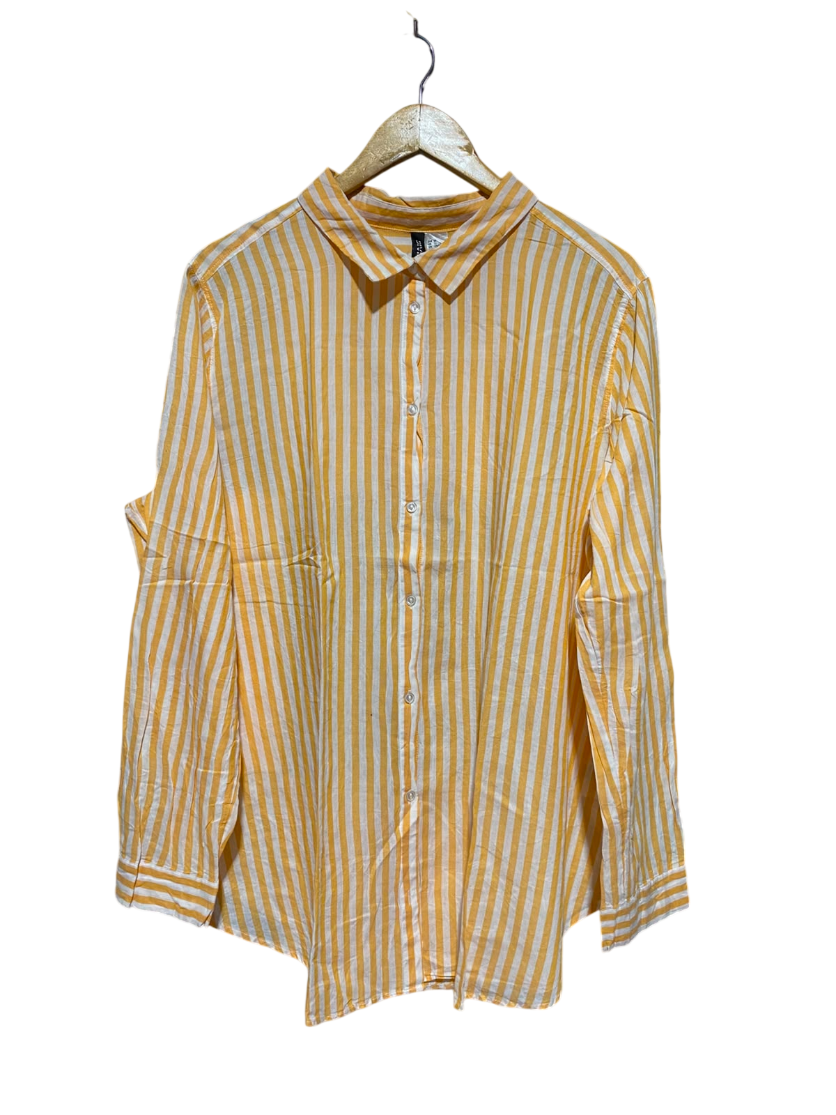 H&M |XL| BUST 25| A19| YELLOW AND WHITE STRIPED LONG SLEEVE BUTTON-DOWN SHIRT