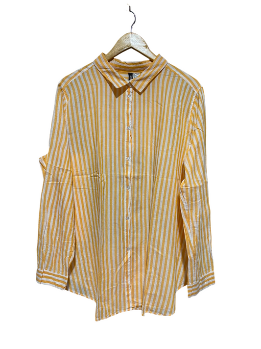 H&M |XL| BUST 25| A19| YELLOW AND WHITE STRIPED LONG SLEEVE BUTTON-DOWN SHIRT