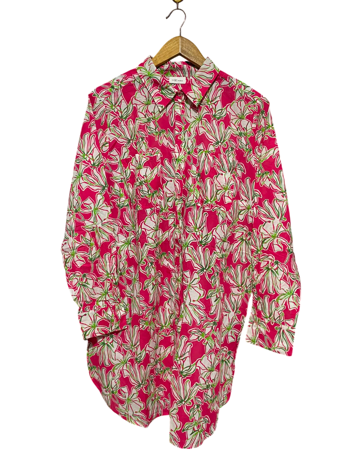 GERRY WEBER |L| BUST 23| A19| PINK AND WHITE FLORAL PRINT LONG SLEEVE BUTTON-DOWN SHIRT DRESS