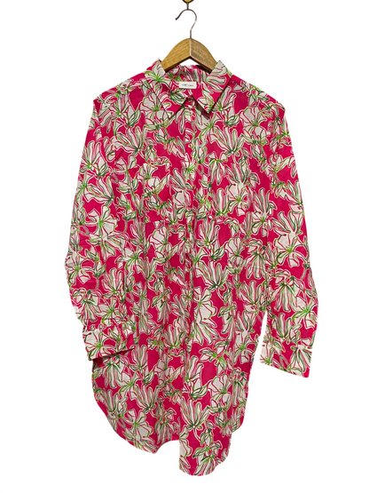 GERRY WEBER |L| BUST 23| A19| PINK AND WHITE FLORAL PRINT LONG SLEEVE BUTTON-DOWN SHIRT DRESS