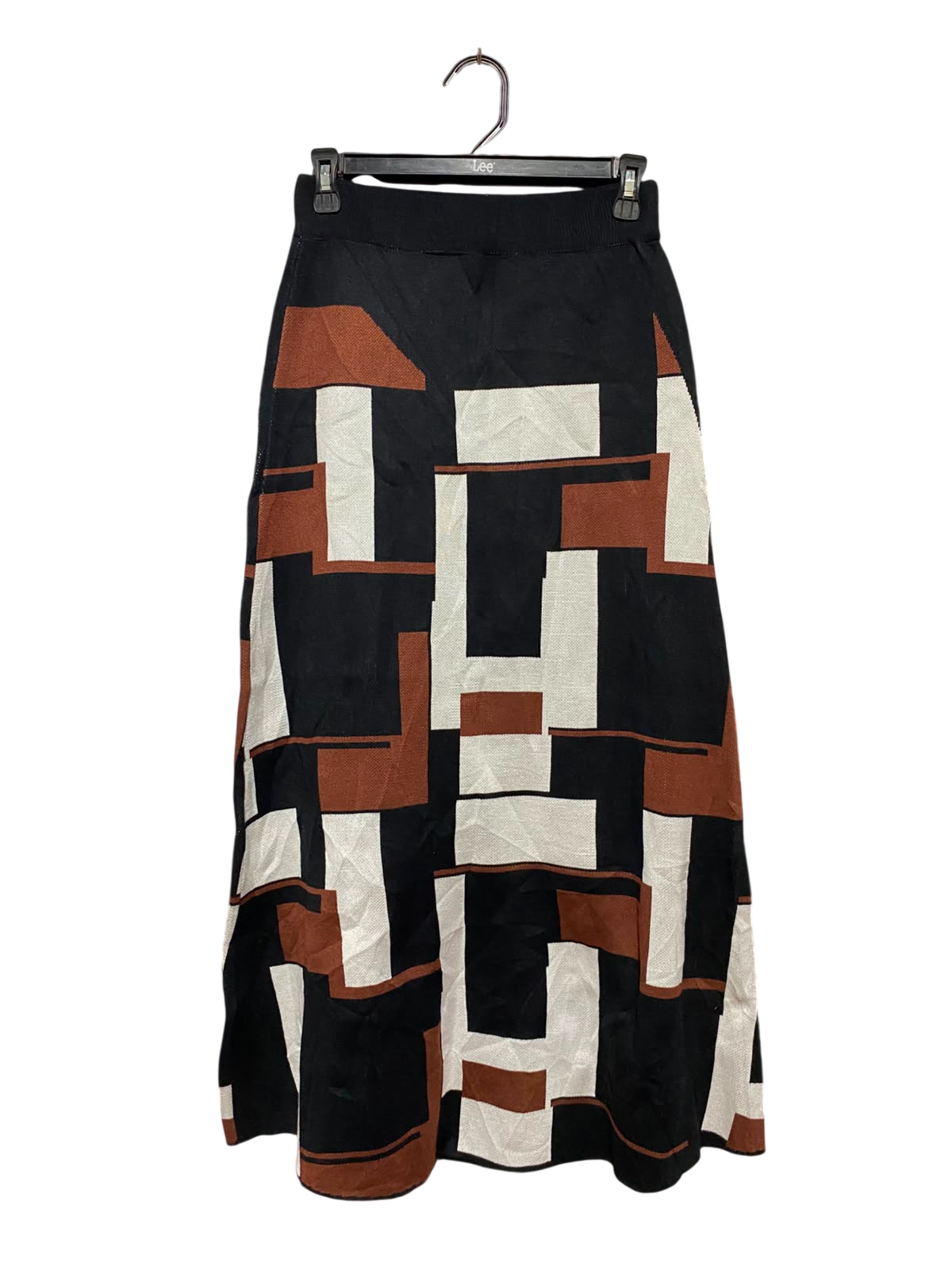TOMS  PROJECT |S| WAIST 26| A19| BLACK, WHITE AND BROWN GEOMETRIC PATTERN KNIT MIDI SKIRT