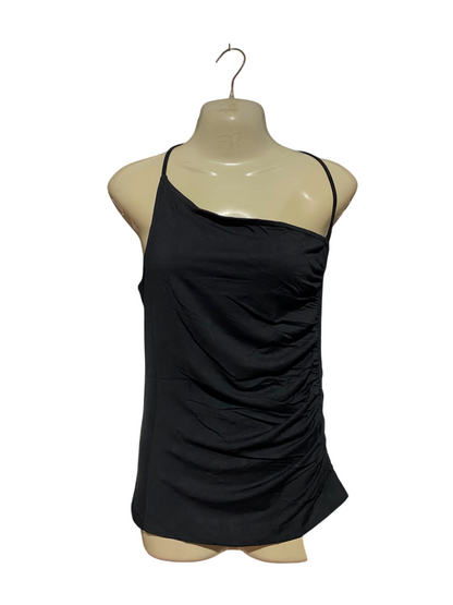 ME EM |S| BUST 15 | A19| BLACK ASYMMETRIC ONE-SHOULDER RUCHED TANK TOP