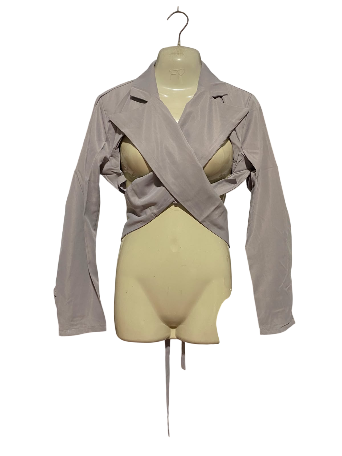 |S| BUST 16| A19| GREY CROSSOVER WRAP BLAZER CROP TOP