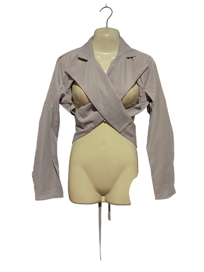 |S| BUST 16| A19| GREY CROSSOVER WRAP BLAZER CROP TOP