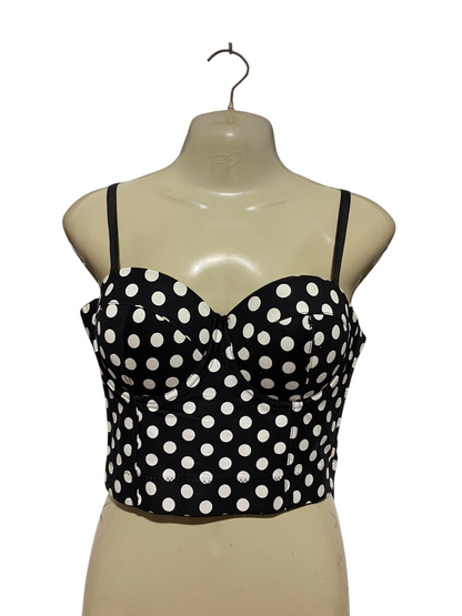 |S| BUST 16| A19| BLACK AND WHITE POLKA DOT BUSTIER CROP TOP