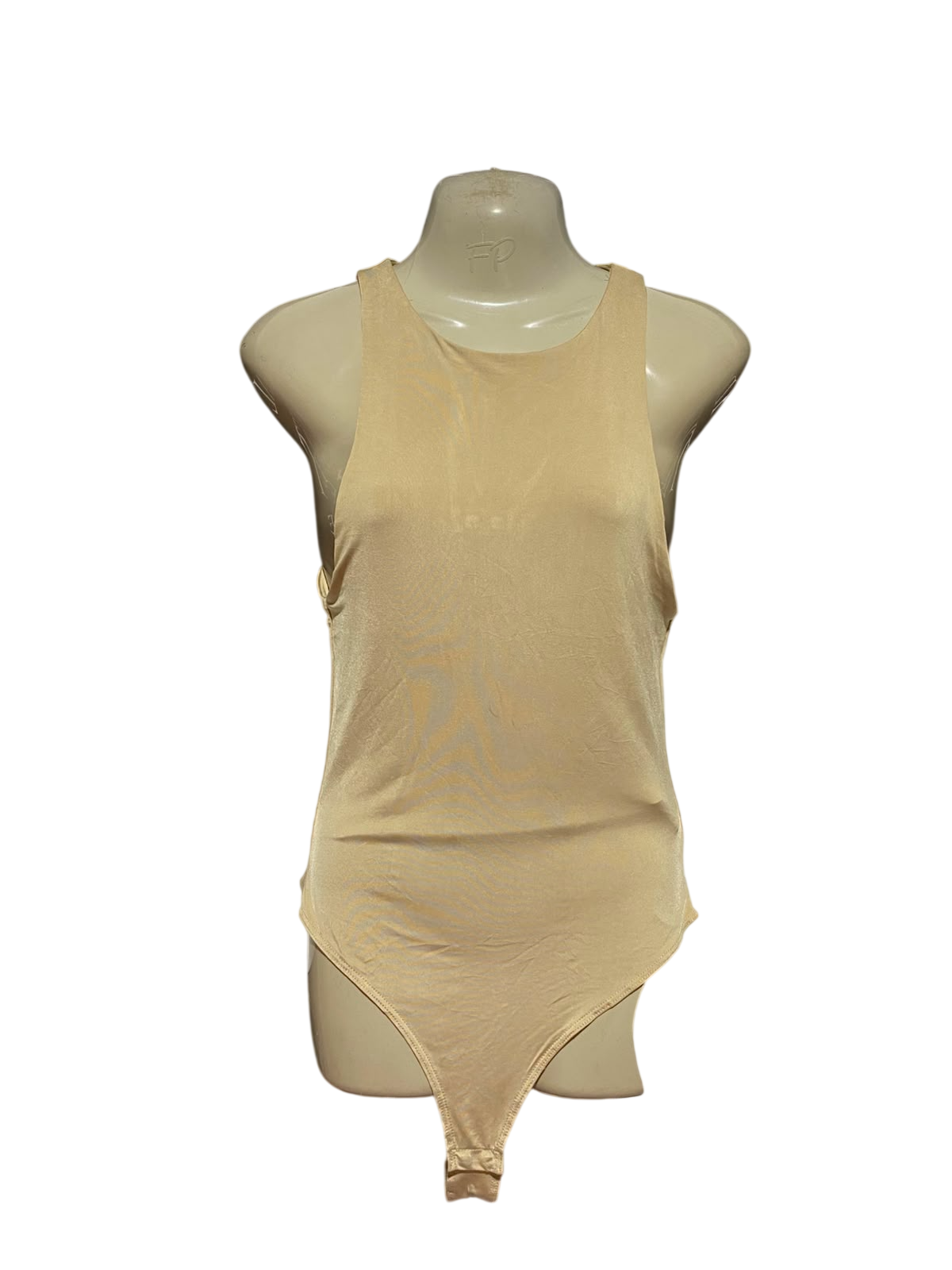 MISSGUIDED |S| BUST 14| A19| BEIGE HIGH-NECK RACERBACK BODYSUIT