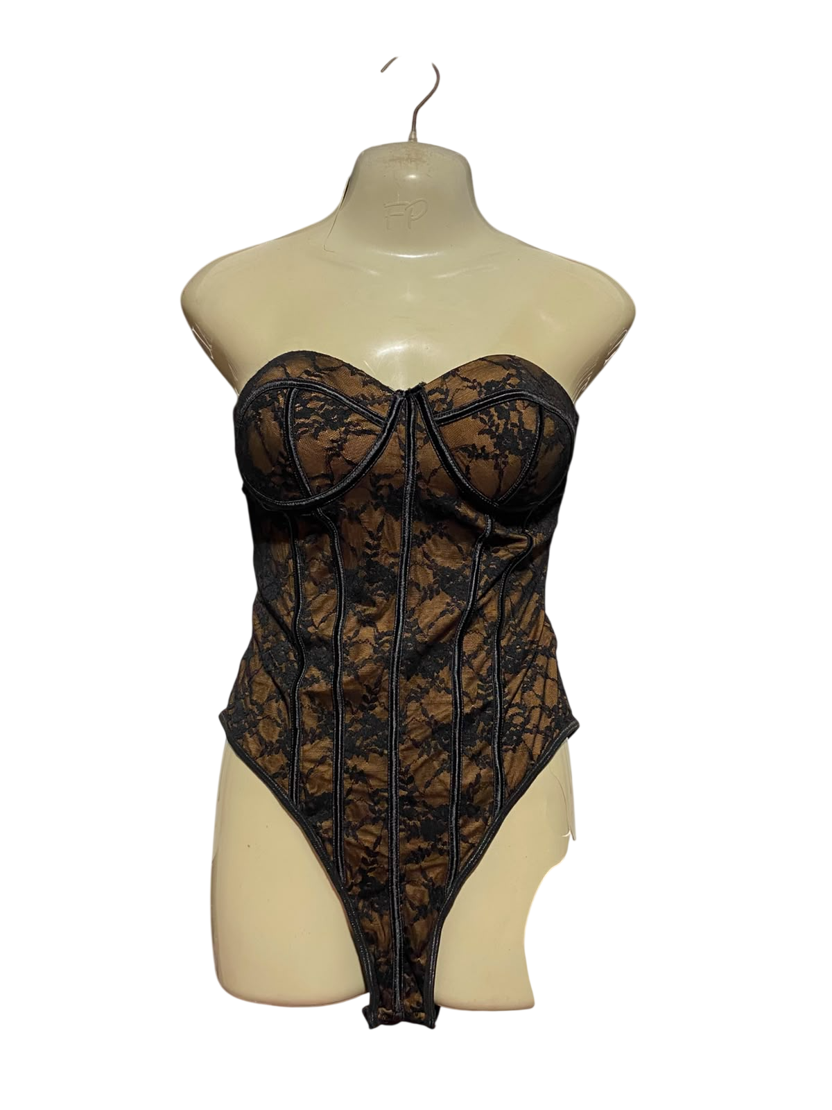SHEIN |M| BUST 16| A19| BROWN AND BLACK LACE STRALESS BUSTIER BODYSUIT