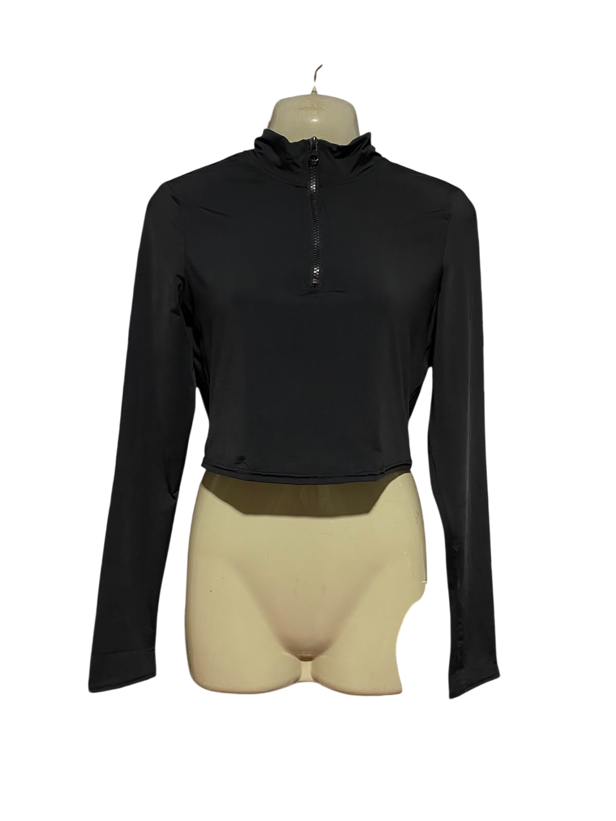 SHEIN |M| BUST 15| A19| BLACK HALF-ZIP LONG SLEEVE CROP TOP