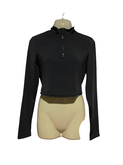 SHEIN |M| BUST 15| A19| BLACK HALF-ZIP LONG SLEEVE CROP TOP
