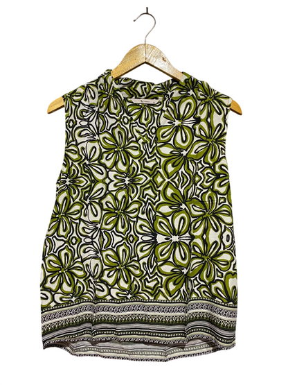 TU WOMAN |M| BUST 18| A1| OLIVE GREEN AND WHITE FLORAL PRINT SLEEVELESS TOP