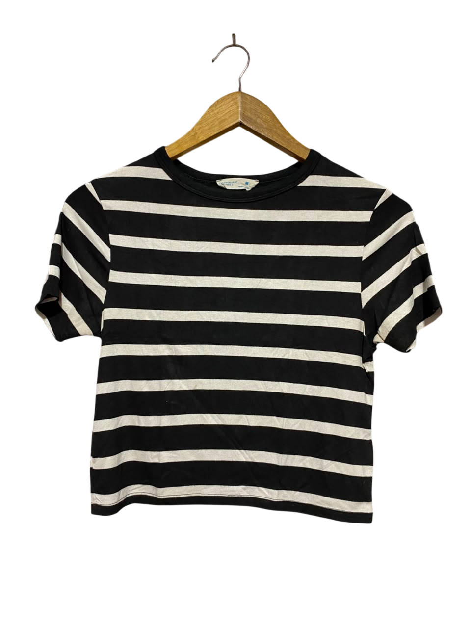 PRIMARK CARES |M| BUST 15| A1| BLACK AND WHITE STRIPED CROP TOP