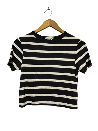 PRIMARK CARES |M| BUST 15| A1| BLACK AND WHITE STRIPED CROP TOP