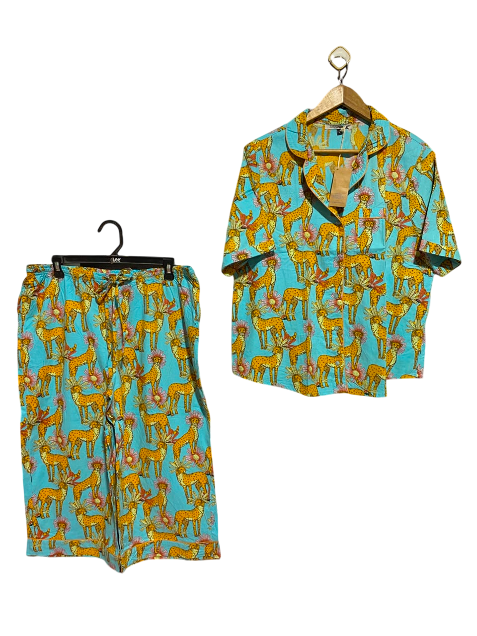 THEIR NIBS |L| A1| TURQUOISE CHEETAH PRINT PAJAMA SET