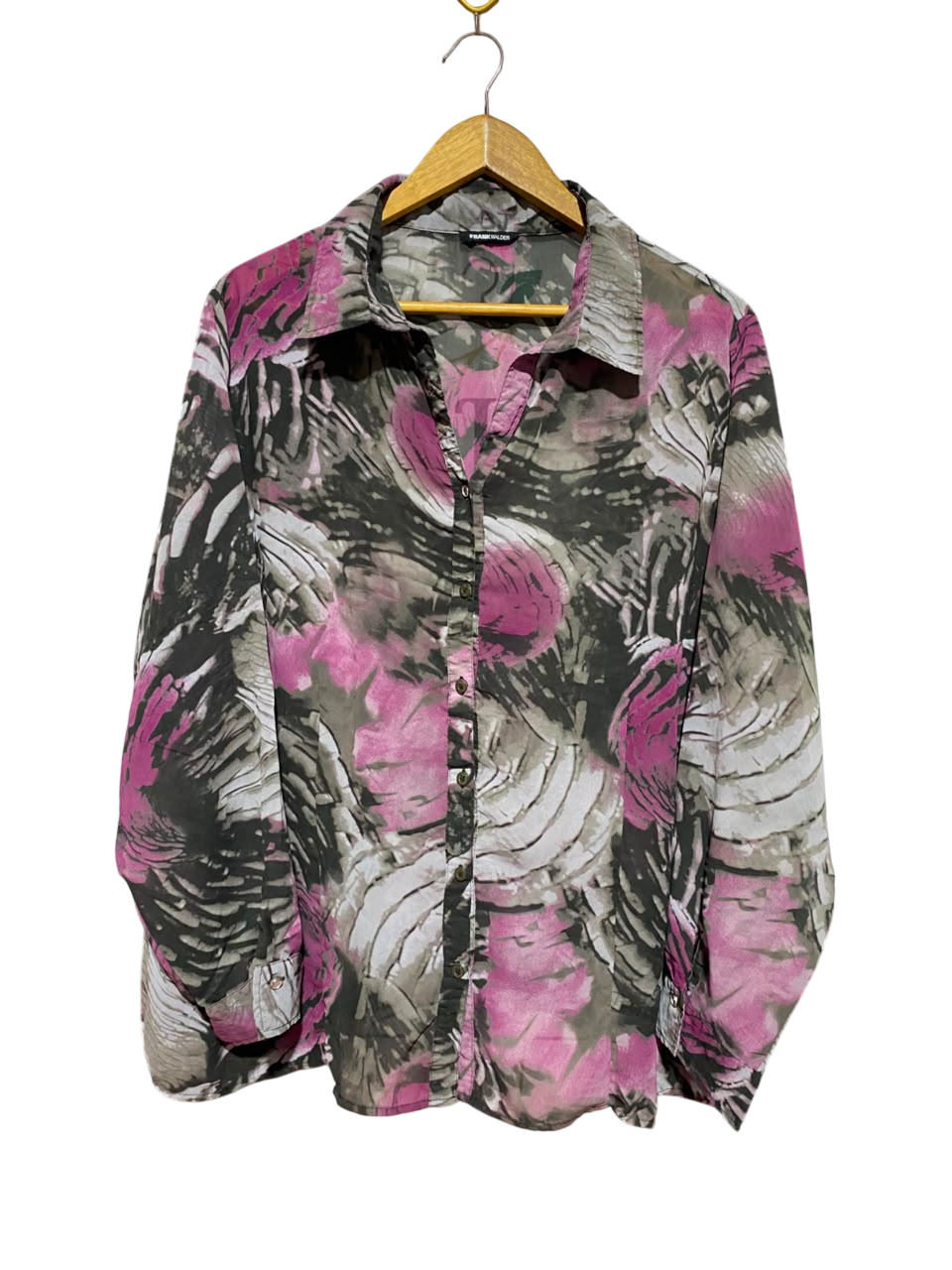 FRANK WALDER |L| BUST 26| A1| PINK AND GREY ABSTRACT FLORAL PRINT BUTTON-DOWN SHIRT