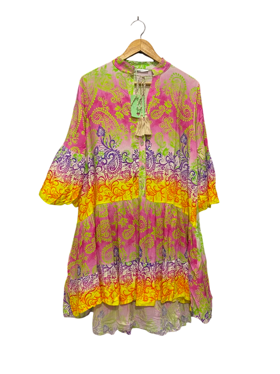 H TREND |XL| BUST 22| A20| MULTICOLOR PAISLEY PRINT TIERED TUNIC DRESS