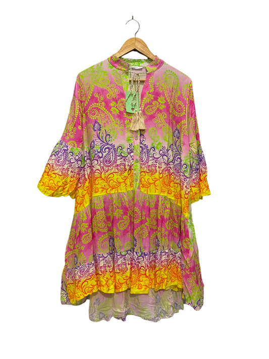 H TREND |XL| BUST 22| A20| MULTICOLOR PAISLEY PRINT TIERED TUNIC DRESS