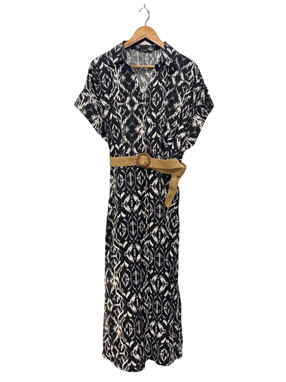GEORGE |L| BUST FREE| A20| BLACK AND WHITE GEOMETRIC PRINT SHORT SLEEVE BELTED SHIRT DRESS