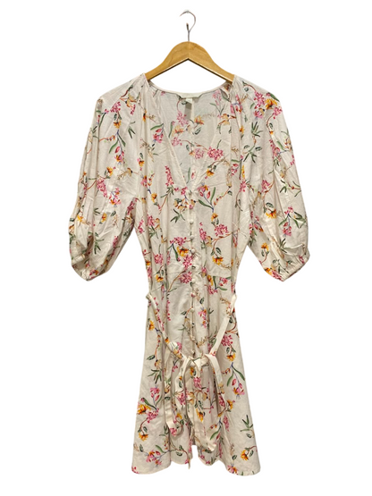 H&M |XL| BUST 21| A20| CREAM AND PINK FLORAL PRINT BUTTON-FRONT MIDI DRESS