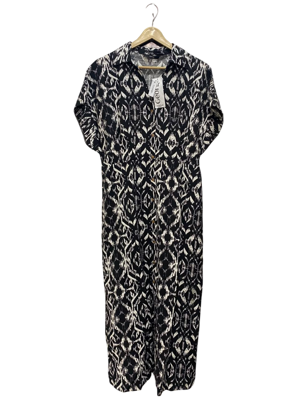 GEORGE |L| BUST FREE| A20| BLACK AND WHITE GEOMETRIC PRINT SHORT SLEEVE SHIRT DRESS