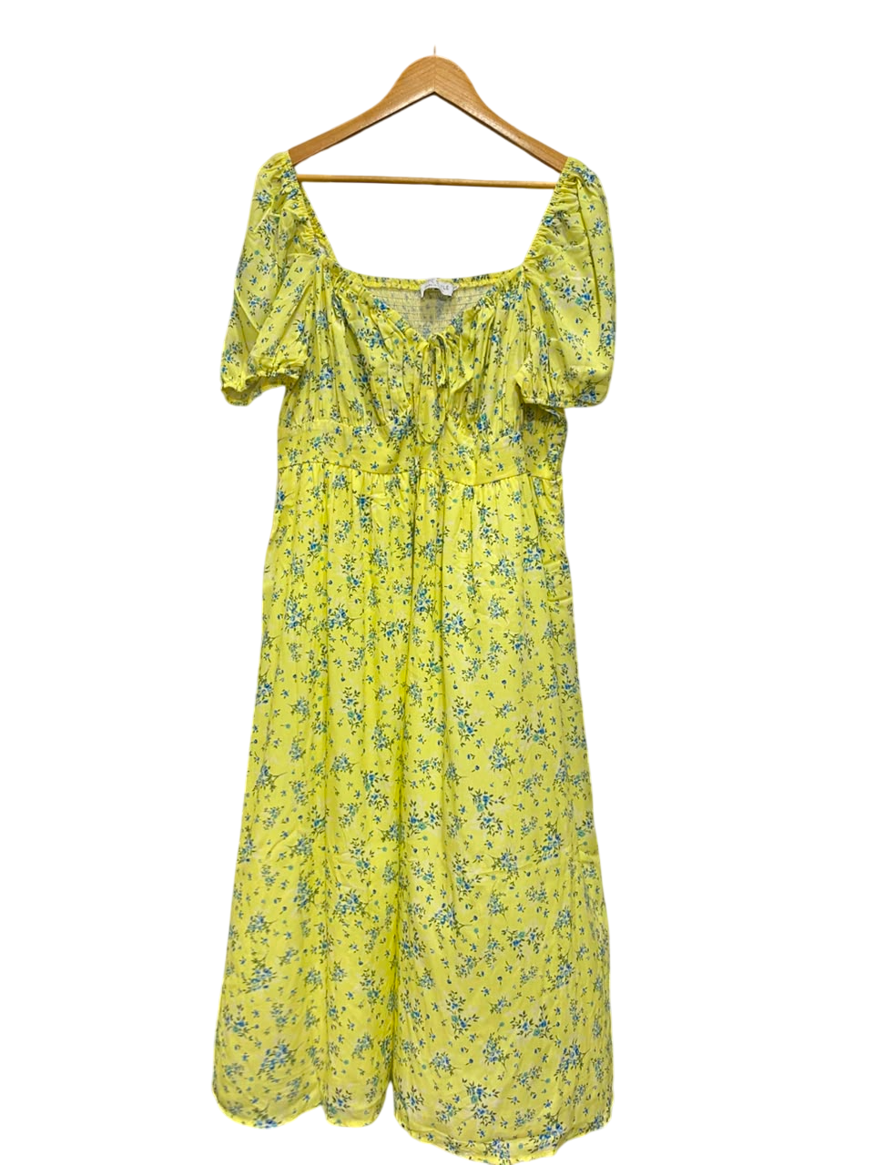 IN THE STYLE |L| BUST 18| A20| YELLOW AND BLUE FLORAL PRINT PUFF SLEEVE MIDI DRESS