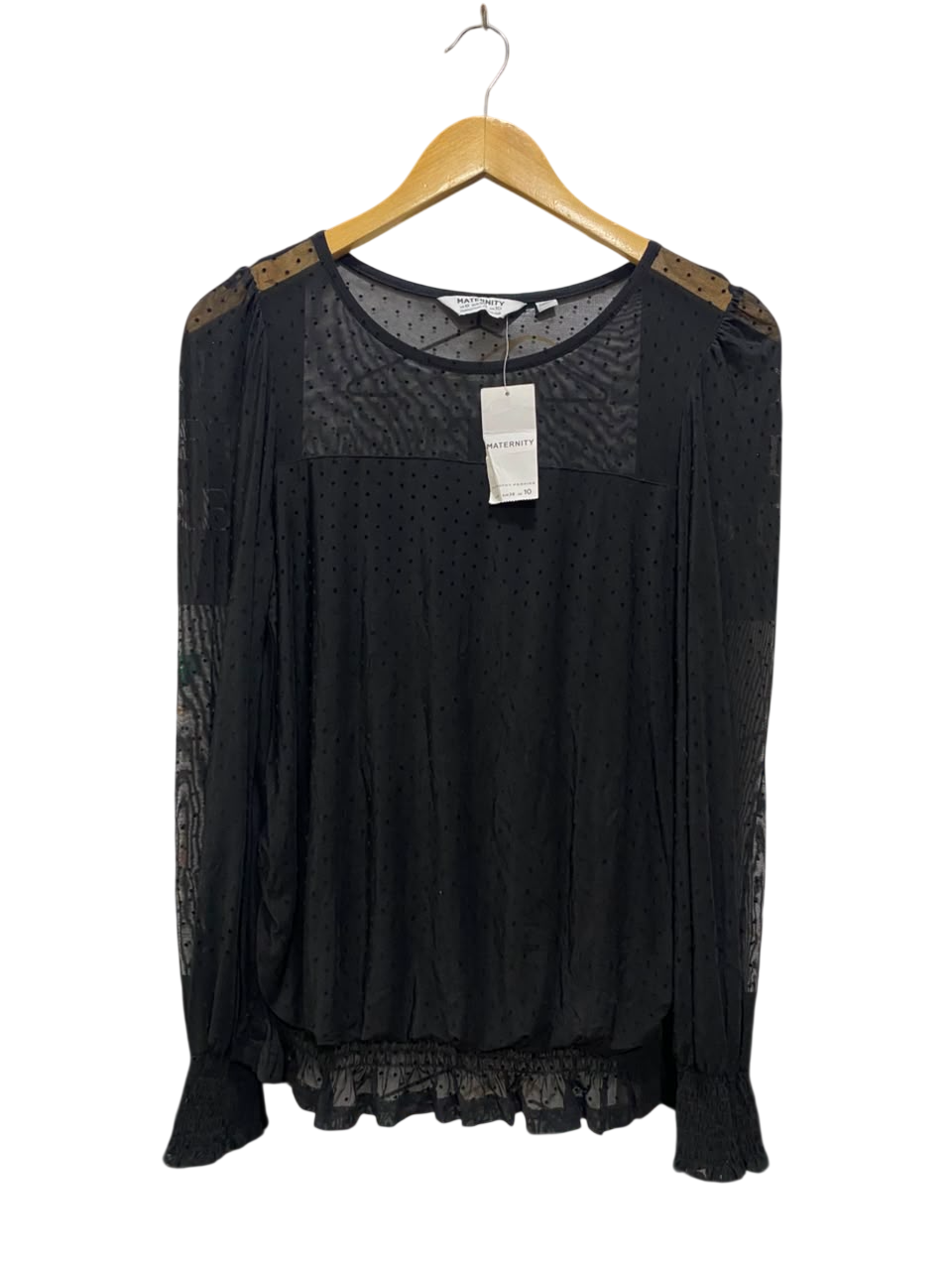 MATERNITY |S| BUST 17| A20| BLACK SHEER DOT LONG SLEEVE TOP