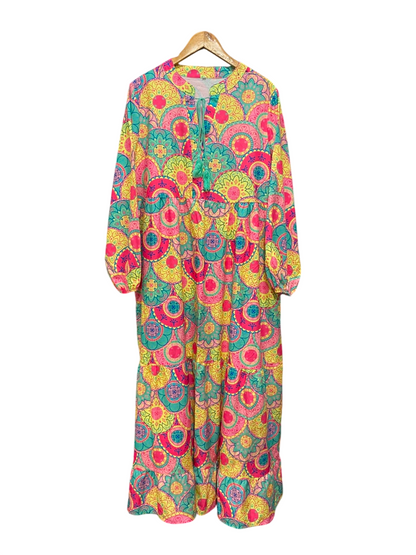 |XXL| BUST 23| A20| VIBRANT FLORAL MANDALA PRINT LONG SLEEVE MAXI DRESS