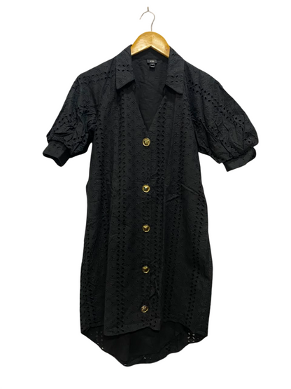 RIVER ISLAND |S| BUST 19| A20| BLACK EYELET EMBROIDERY BUTTON-UP SHIRT DRESS