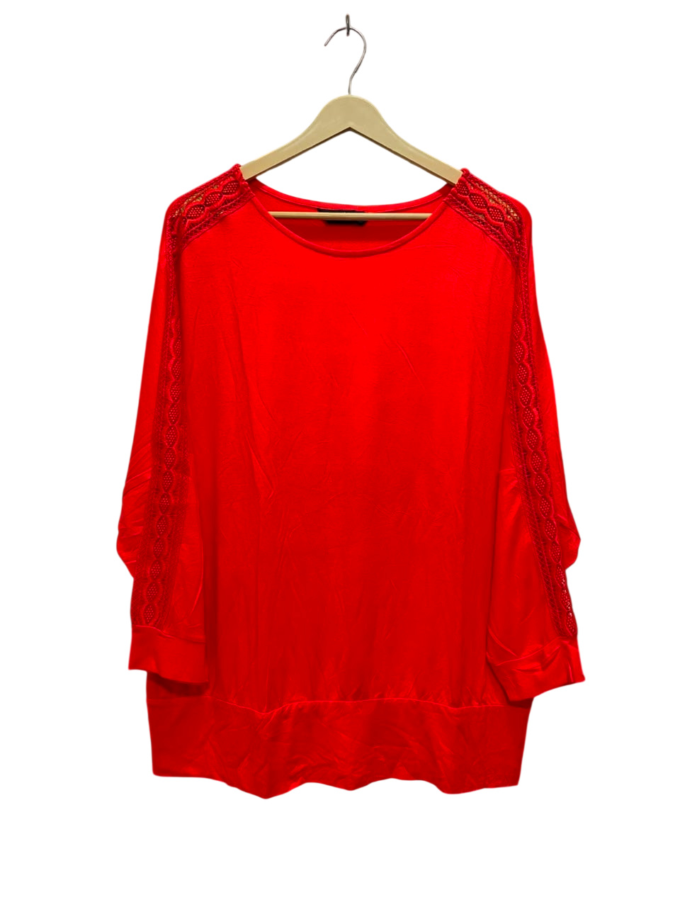 F&F |L| BUST FREE| A20| VIBRANT RED LACE-TRIM SLEEVE TOP