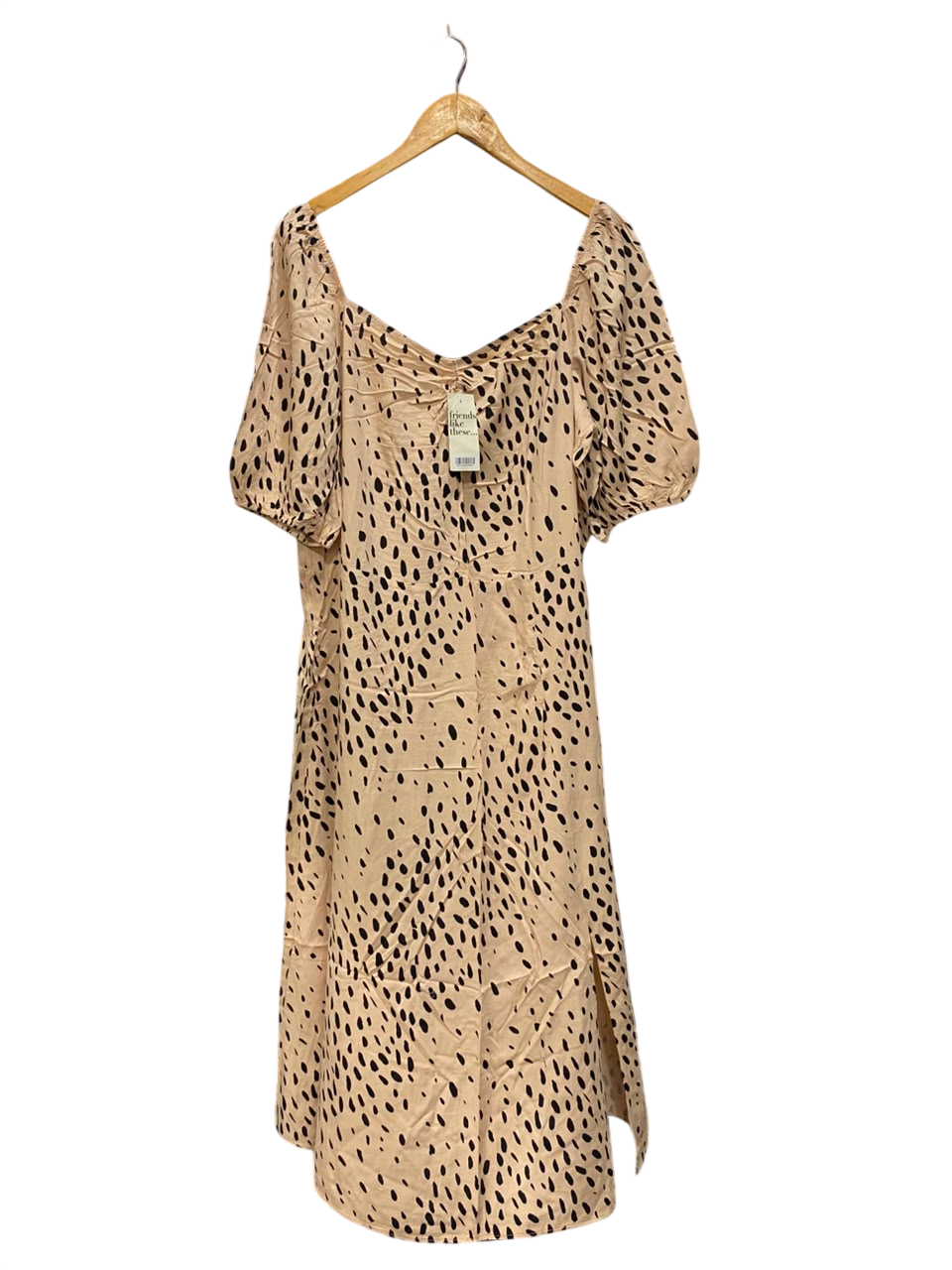 FRIENDS LIKE THESE |L| BUST 20| A20| NUDE AND BLACK ANIMAL PRINT PUFF SLEEVE MIDI DRESS