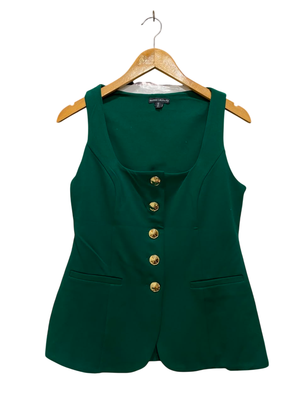 RIVER ISLAND |M| BUST 16| A20| EMERALD GREEN BUTTON-UP VEST WITH GOLD HARDWARE