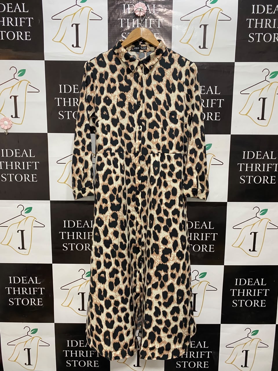 SHEIN |XL| BUST 20| A20| LEOPARD PRINT BUTTON-DOWN LONG SLEEVE SHIRT DRESS